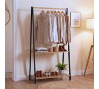 Mendler HWC-Q32 - Perchero de pie (bambú, 2 estantes, 130 x 70 x 44 cm), color negro natural