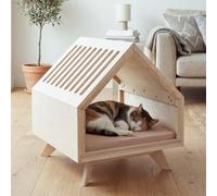 Mendler HWC-Q65 - Caseta para dormir para mascotas, color beige | Cama para gato/perro, casa de animales, madera, FSC®, 58 x 50 x 60 cm