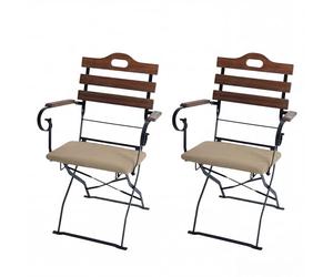 Mendler Juego de 2 sillas de jardín de cerveza HWC-J40, silla plegable de jardín, calidad gastronómica, acacia, marrón claro, tapizado, color arena