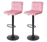 Mendler Juego de 2 taburetes de bar HWC-G87AM, altura regulable, terciopelo rosa, pie negro