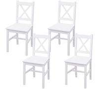 Mendler Juego de 4 sillas de comedor HWC-F77, sillas reclinables de cocina, madera maciza, color blanco