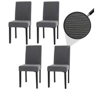 Mendler Juego de 4 sillas de comedor Littau, silla de cocina con respaldo alto, tela/textil de pana de madera, color gris oscuro, patas oscuras