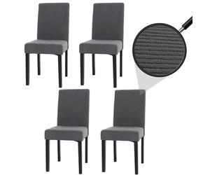 Mendler Juego de 4 sillas de comedor Littau, silla de cocina con respaldo alto, tela/textil de pana de madera, color gris oscuro, patas oscuras