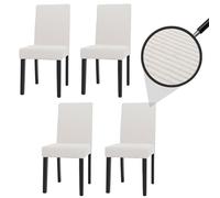Mendler Juego de 4 sillas de comedor Littau, silla de cocina con respaldo alto, tela y pana de madera, color crema, patas oscuras