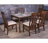 Mendler Juego de 6 sillas de comedor HWC-M58, silla de cocina, tela/textil de madera maciza, estructura oscura, color crema