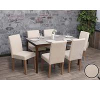Mendler Juego de 6 sillas Littau Chenille - Crema, patas de color natural | Silla de comedor, silla de cocina, respaldo alto, tela/textil, madera