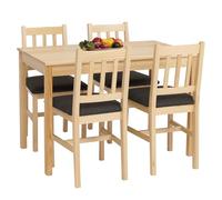 Mendler Juego de comedor HWC-F77, grupo de asientos de comedor, madera maciza de pino y tela rústica, 110 cm, color negro