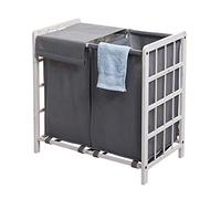 Mendler Laundry HWC-B60, Cesto para la Colada, Cestas Organizadoras, Canasta Ropa Sucia, Madera Maciza, 2 Compartimentos, 60 x 60 x 33 cm, 68 L, Color Blanco