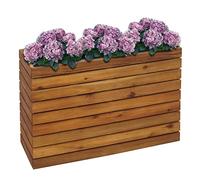 Mendler - Macetero para plantas rectangular alto HWC-L21 de madera de acacia 41x63x23cm color madera natural