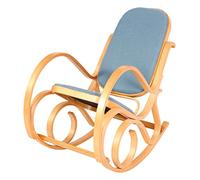 Mendler Mecedora M41, sillón balancín TV, madera maciza - aspecto de roble, tela/textil azul