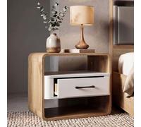 Mendler Mesita de noche HWC-P43, mesilla de noche, cajonera de madera de densidad media, 40 x 48 x 44 cm, aspecto de roble Wotan, color blanco