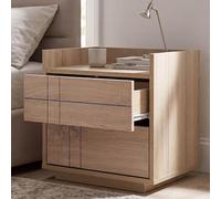 Mendler Mesita de noche HWC-P44, mesilla de noche, 2 cajones, tablero de fibra de densidad media, 43 x 48 x 41 cm, aspecto de roble Sonoma