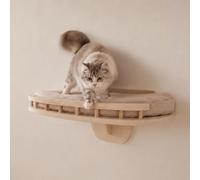 Mendler Muro de escalada HWC-Q55 - Natural, cojín beige | Plataforma para gatos, cama para gatos, madera, MVG, 20 x 44 x 28 cm