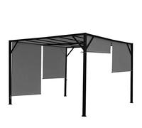Mendler Pérgola Baia Techo corredizo gris - 4 x 4 m | Carpa de jardín para terraza, estructura estable de acero de 6 cm
