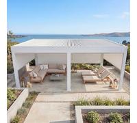 Mendler Pergola HWC-L46 con 6 paredes laterales de 11 cm, estructura de aluminio, 3 x 6 m, color blanco