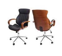 Mendler Silla de oficina HWC-H39, silla giratoria para gerente, bug wood look nogal sintético certificado FSC - negro