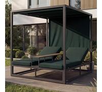 Mendler Tumbona de jardín de aluminio HWC-P81, tumbona Daybed, 10 cm, acolchado de 220 g/m², 196 x 165 x 196 cm, color gris oscuro, acolchado verde oscuro