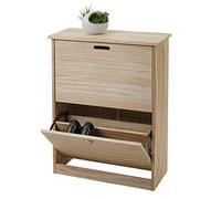 Mendler Zapatero ahorra espacio con 2 puertas abatibles HWC-K45 MDF madera paulownia natural