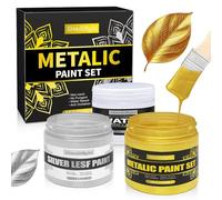 MendMight Gold & Silber - Juego de pinturas acrílicas metálicas, 450 ml (3 x 150 ml) barniz dorado, plateado y agua, pintura acrílica dorada metalizada para arte, manualidades