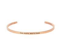 MENDOZZA Brazalete para mujer de acero inoxidable con texto en inglés "live more, worry less", tamaño ajustable, plata, oro, oro rosa, 6.2 cm, Acero inoxidable