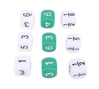 MENDUNER Dados de Fracción de 6 Caras de 16 Mm, 30 Piezas |Dados Numéricos de Plástico para Aprendizaje de Matemáticas y Juegos de Mesa Blanco Verde