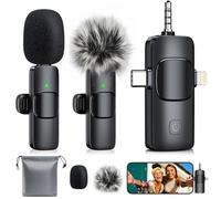 MENERESAS Mini micrófono 3 en 1 para iPhone: micrófonos Lavalier inalámbricos para iOS/Android/cámara, micrófono de solapa con reducción de ruido para transmisión en vivo, HiDefSound para video