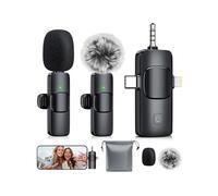 MENERESAS Mini micrófono, micrófonos Lavalier inalámbricos 3 en 1 para iPhone, iPad, cámara y Dispositivos Android, micrófono de Solapa con reducción de Ruido