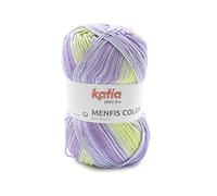 Menfis color algodón de Katia ovillos de 100 gramos y 240 metros, para tejer con agujas del 2.5 al 3.5 o ganchillo del 2 al 3. Color 116 Pasteles Malva Verde