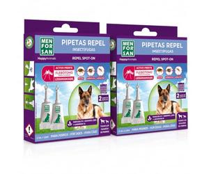 MENFORSAN Pack 2 blíster (4 Unidades en Total) Pipetas Anti-Insectos para Perros Grandes - con Margosa, Geraniol y Lavandino, contra Pulgas, Garrapatas y Mosquitos (Incluido Flebótomo)