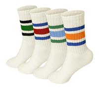 Meng Jiaran 4 pares de calcetines deportivos para mujer y hombre, calcetines de vuelta a rayas para mujer y hombre, talla 4-7, calcetines casuales de algodón retro atléticos para mujer y hombre