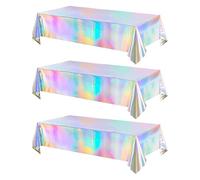 Meng Jiaran Paquete de 3 manteles de fiesta iridiscentes para sirena/fiesta de cumpleaños, 137 x 274 cm, mantel rectangular holográfico arcoíris para decoración de bodas, fiestas de Navidad