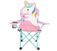 Meng Jiaran Silla de camping para niños, silla plegable de unicornio rosa con portavasos y bolsa de transporte, silla de camping ligera y duradera para niños, silla plegable para campamento y playa al