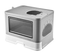 Mengda - Bandeja plegable para gatito con tapa, cazadora para gatos cerrada, bandeja para gatos con pala incluida, bandeja extraíble y 2 aberturas (gris)