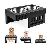 Mengda - Comedero con cuencos de acero inoxidable para gatos, comedero para perros regulable en altura (negro, C 44 x 27,5 x 11,5 cm)