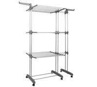 Mengda tendedero de ropa con 6 alas en 3 niveles, secadora de ropa plegable extensible grande con 6 ruedas (gris)