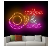 MENGE Lámpara de señalización Letrero De Neón Coffee & Donutscon Luz LED Para Tienda Alimentación, Arte Mural, Decoración Panadería, Escaparate, Entrada Negocio, 75cm