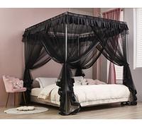 Mengersi Cortinas de Cama con 4 Postes de Esquina, mosquitera, Accesorios de decoración de Dormitorio (Individual, Negro)