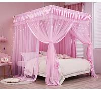 Mengersi Cortinas de Cama tamaño Queen, toldo de Cama para niñas, toldos de Cama de Princesa, mosquitera, decoración de Dormitorio, Color Rosa