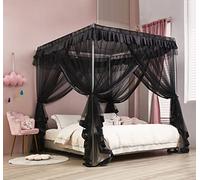 Mengersi Toldo de Cama Negro, 4 Cortinas de toldo de Esquina para Poste, instalación rápida y fácil para Camas tamaño King