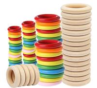 Mengger 80 Piezas Anillos Madera Manualidades colores aros madera bebe Círculo Redonda Colgantes Anillas para Manualidades Artesanía Pintar Decoración Collar Pulsera DIY Craft