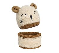 MengH-SHOP Bebé Sombrero y Bufanda Invierno Beanie Bufandas Set Gatito de Dibujos Animados Sombrero y Bufanda de Felpa Cuello Redondo para 1-3 Años Niño Niña (Beige)