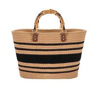 MengH-SHOP Bolsos de Mujer Grandes Bolsa de Playa de Verano Bolsa de la Compra Tejidas a Mano Bolsa de Asas para Viajes Fechas y Vacaciones, Caqui y Negro