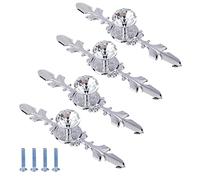 MengH-SHOP - Botones de cajón de cristal, botones de gabinete, botón de cajón en forma de diamante, armario Alacena, asas con placa de plata y tornillos, 120 mm (juego de 4)