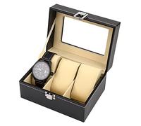 MengH-SHOP Caja de Relojes para 3 Relojes Estuche de Relojes de Cuero PU Relojero con Tapa de Cristal y Alfombrilla Extraíble para Guardar Relojes y Joyas