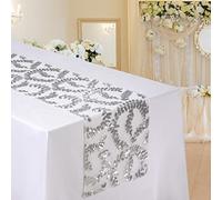MengH-SHOP Camino de Mesa de Lentejuelas con Purpurina Rectangular para Boda Evento Fiesta Banquetes Decoración Patrón de Hojas 30 * 280cm Plata