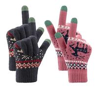 MengH-SHOP Guantes Touch Screen para Mujer Elástico Guantes de Punto para Pantalla Táctil Guantes de Cálidos Invierno Talla única 2 Pares (Rosa Rojo y Azul Marino)