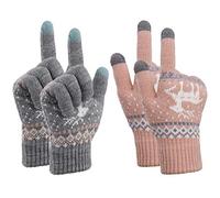 MengH-SHOP Guantes Touch Screen para Mujer Elástico Guantes de Punto para Pantalla Táctil Guantes de Cálidos Invierno Talla única 2 Pares (Rosa y Gris)
