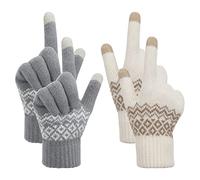 MengH-SHOP Guantes Touch Screen para Mujer Elástico Guantes de Punto para Pantalla Táctil Guantes de Cálidos Invierno Talla única 2 Pares (Blanco y Gris)
