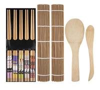 MengH-SHOP Kit de Hacer Sushi Estera de Bambú de Sushi Palillos Esparcidor Paleta de Arroz para Principiante Cocinero DIY 9 Piezas