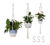 MengH-SHOP Macramé Planta Perchas de Plantas Percha Maceta Colgantes Cuerda de Algodon con Ganchos para Interior Exterior Decoracion Blanco 3 Piezas